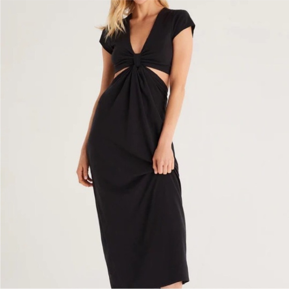 Z Supply Elegant Black Cut-Out Midi Dress